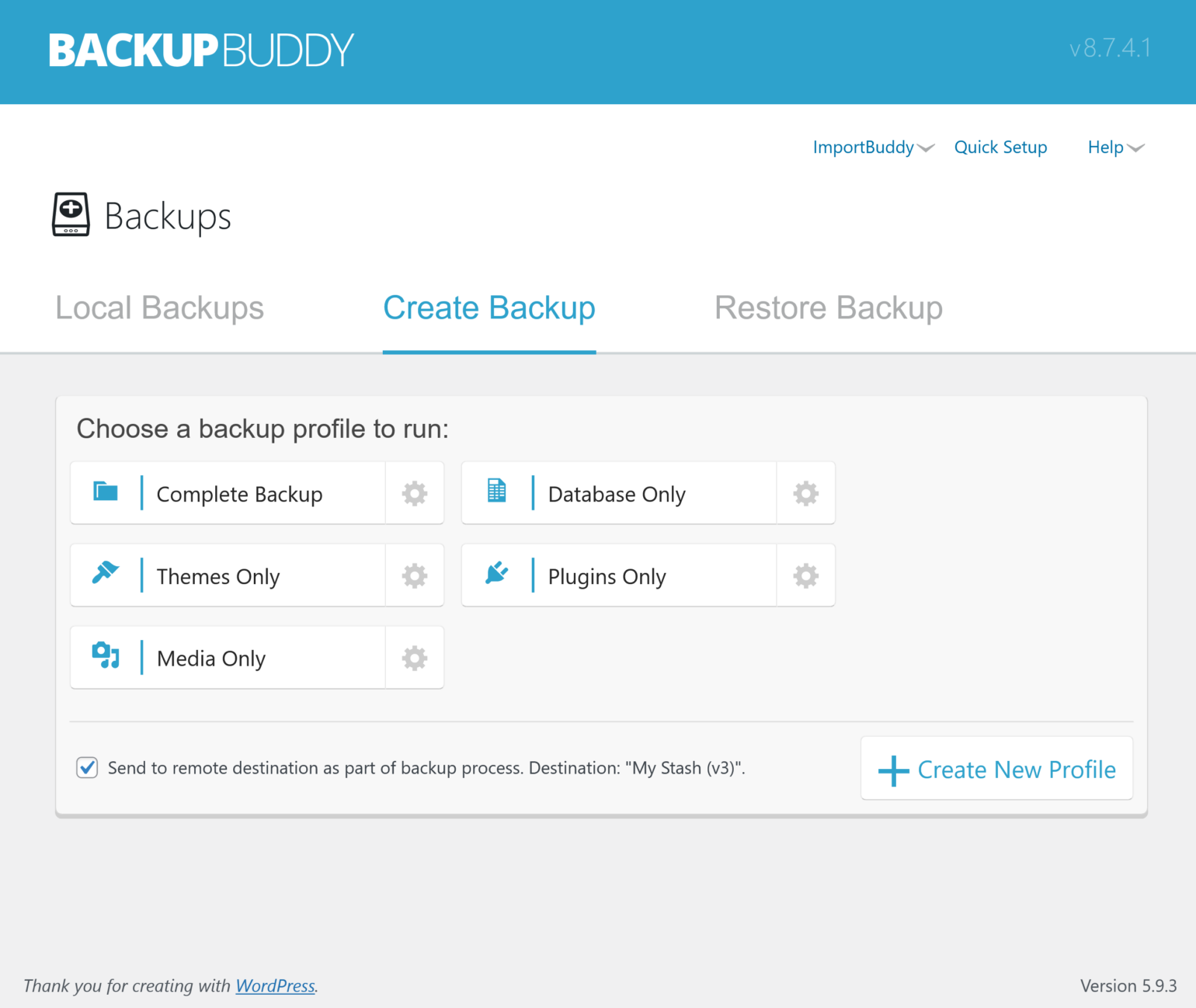 Preparazione per eseguire un backup manuale con BackupBuddy.