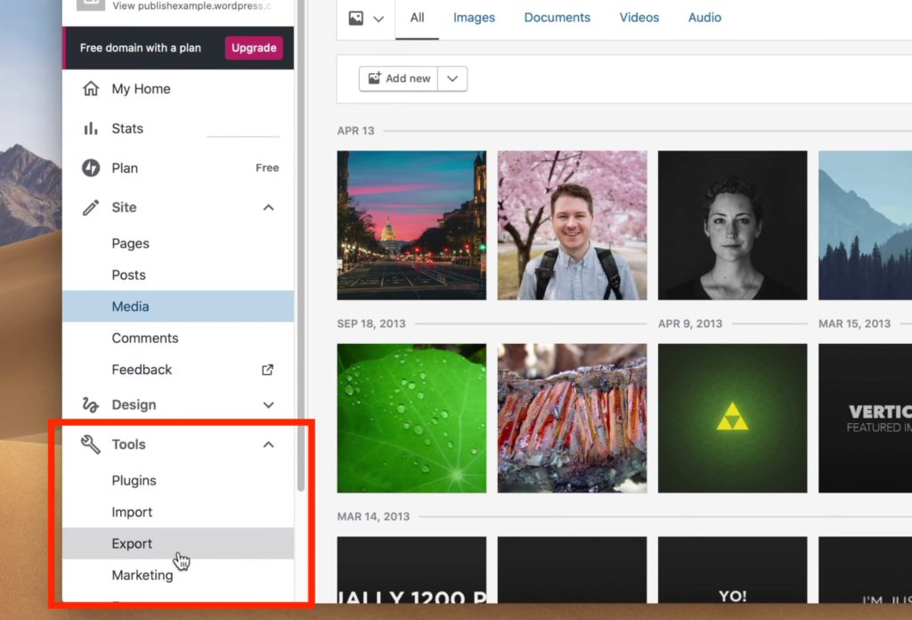 wordpress.com을 wordpress.org로 마이그레이션 도구 내보내기