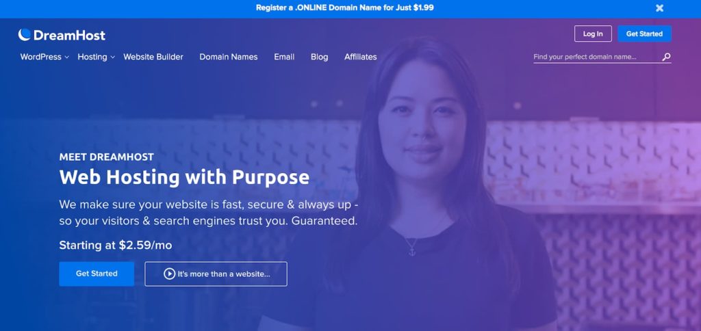 Planuri de găzduire WordPress Dreamhost cu scop (captură de ecran cu detalii)