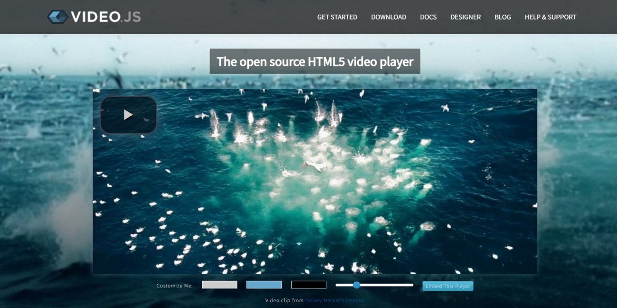 Página inicial do player HTML5 Video.js