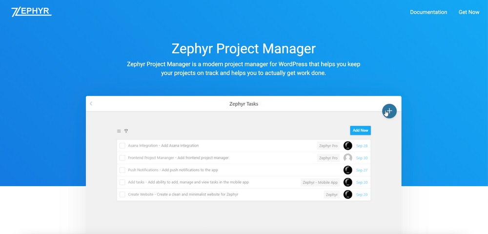 Homepage des Zephyr-Projektmanagers