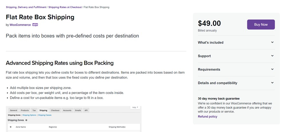 extensión de woocommerce de envío de caja de tarifa plana