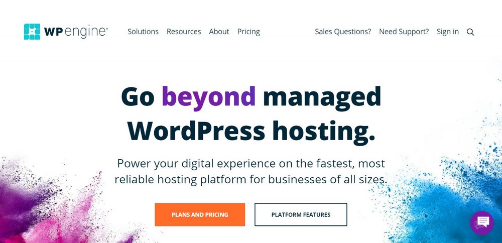 Homepage di hosting di WP Engine