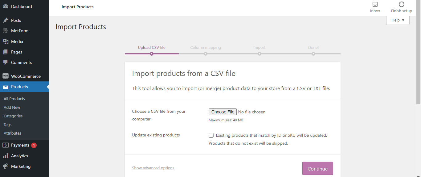 Импорт продукта WooCommerce с помощью CSV