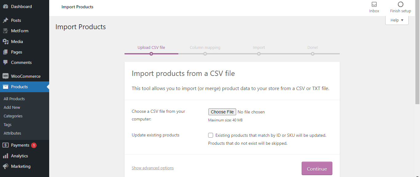 Importa prodotti WooCommerce utilizzando CSV