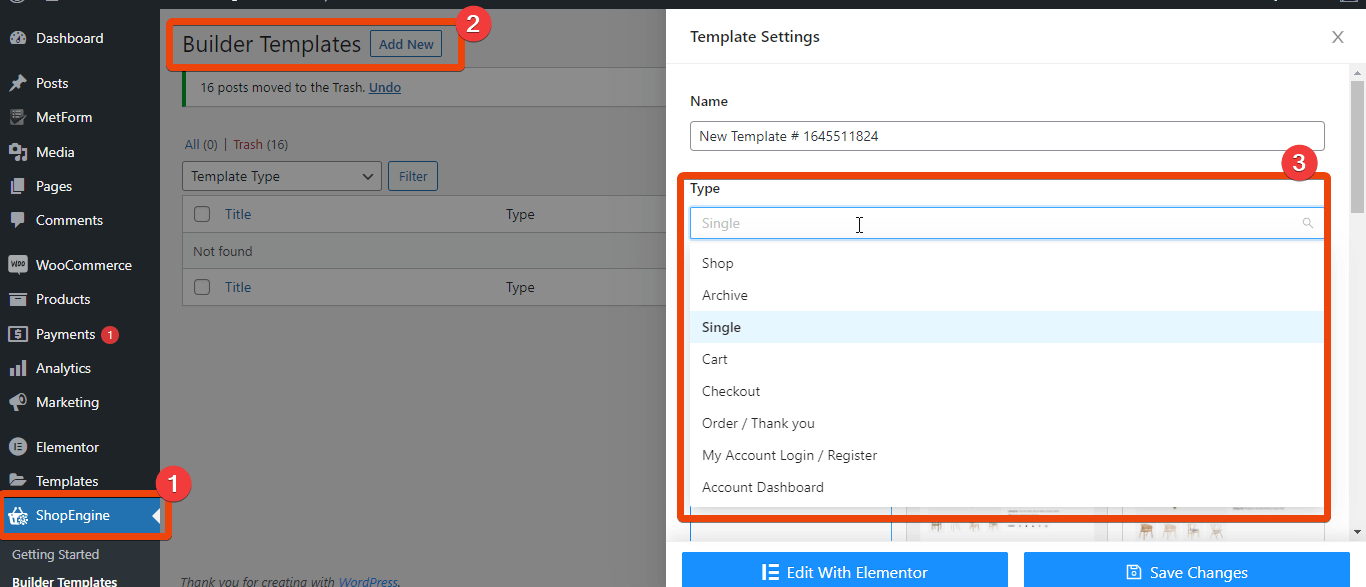 Shopengine 빌더 템플릿 설정