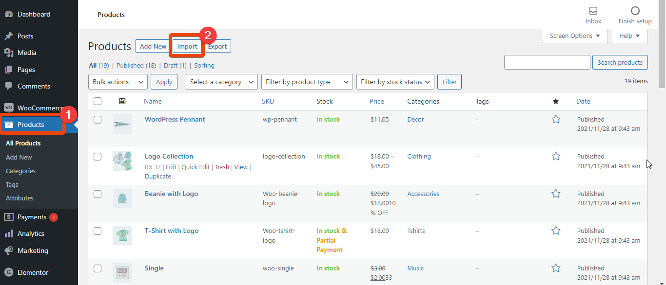 Impor produk WooCommerce
