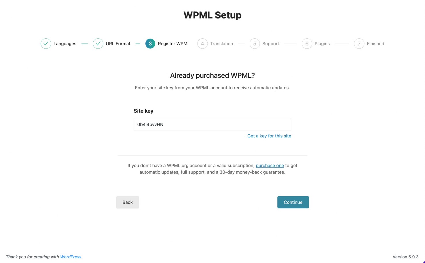 مفتاح موقع WPML