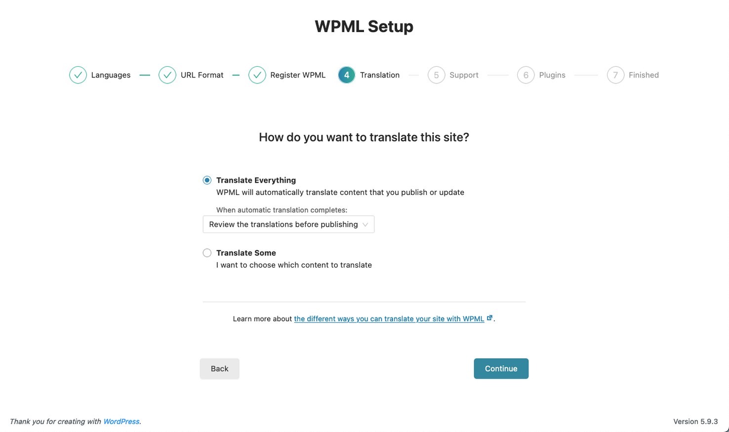 Варианты перевода WPML