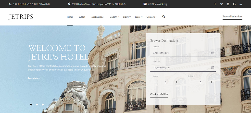 Șablon HTML5 Jetrips Responsive Travel and Hotels