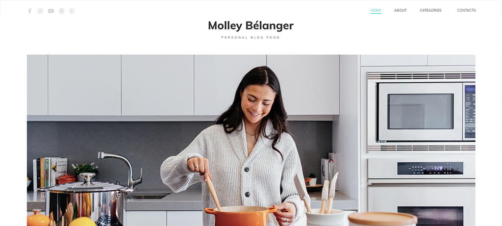 Tipuri de blog în 2022: Tema WordPress pentru blogul alimentar Molley Belanger