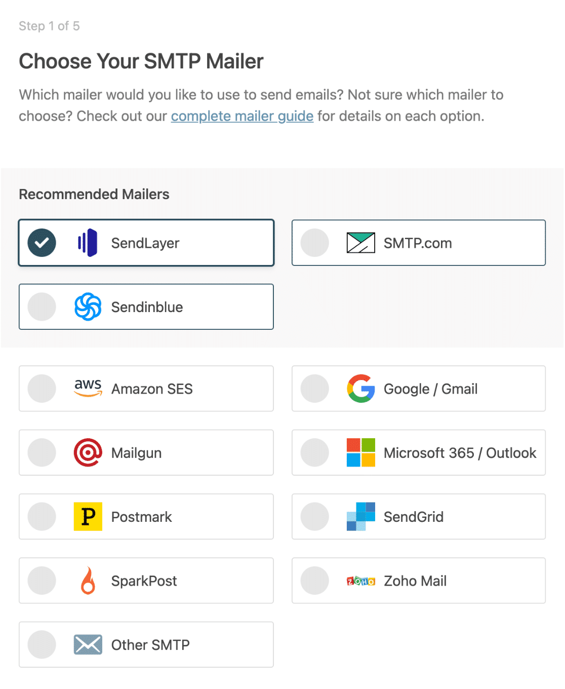 Pilih opsi SendLayer