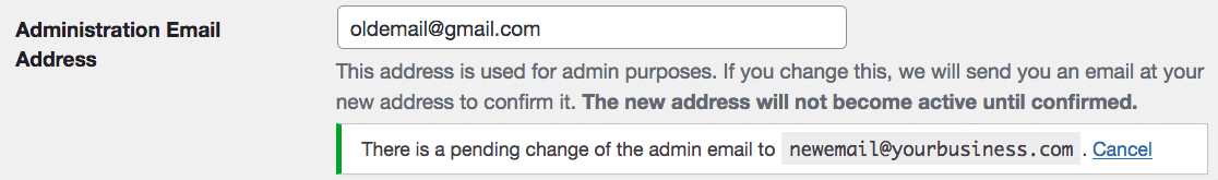 Notificação de alteração de e-mail do administrador