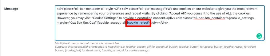 Cookie拒否ショートコードを追加する