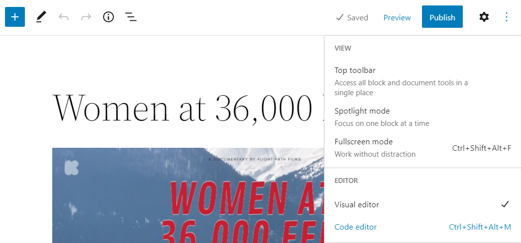 переход на редактор кода в WordPress