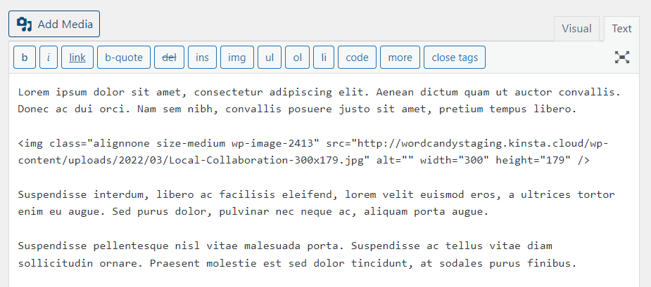 редактирование HTML с помощью классического редактора в WordPress