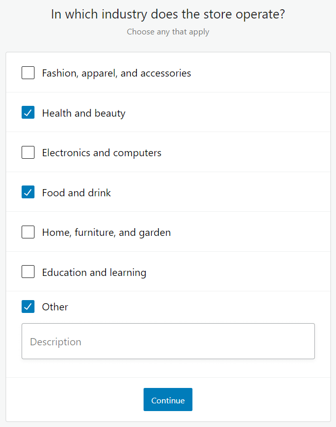 Eine Liste von Branchenoptionen innerhalb von WooCommerce