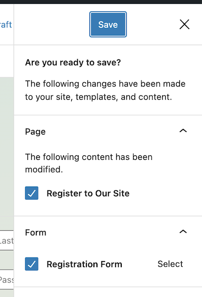 Salva le modifiche alla pagina e al modulo