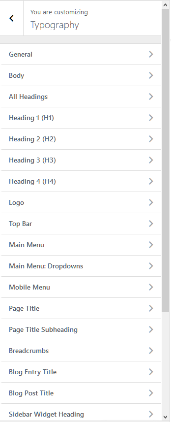 Configurações de tipografia Typography settings