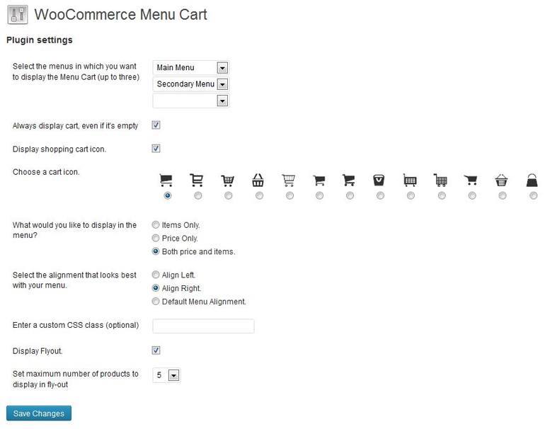 корзина меню woocommerce