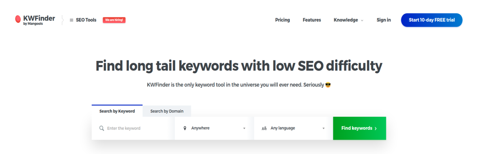 KWFinder 워드프레스 SEO 도구