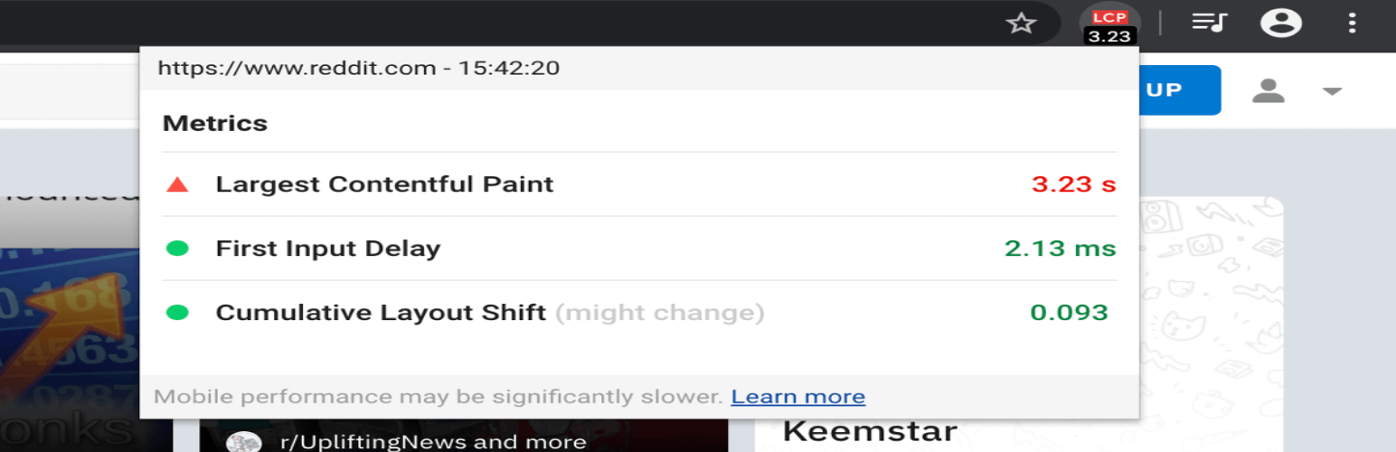 Estensione per Chrome Web Vitals