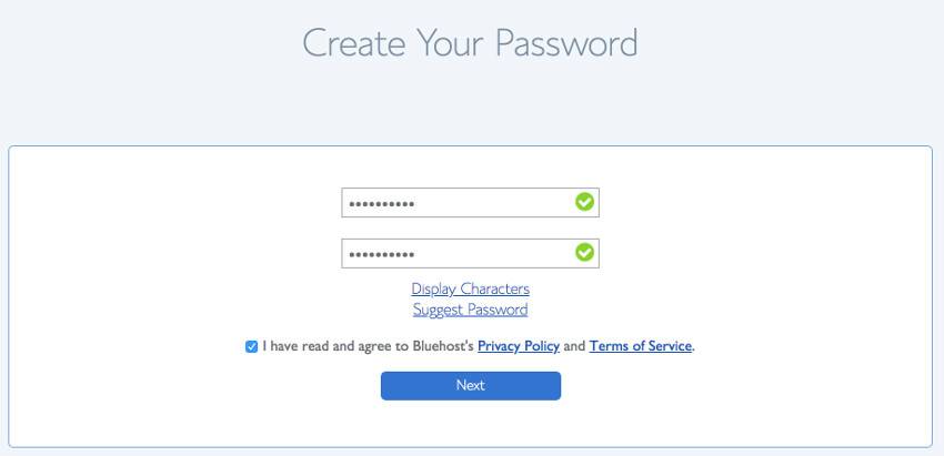 Buat Kata Sandi Bluehost