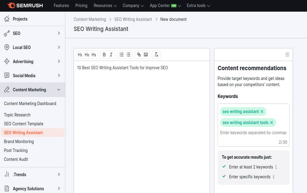 Asystent pisania SEMRush SEO