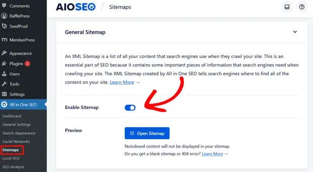 Hepsi Bir Arada SEO'da Site Haritasını Etkinleştirin