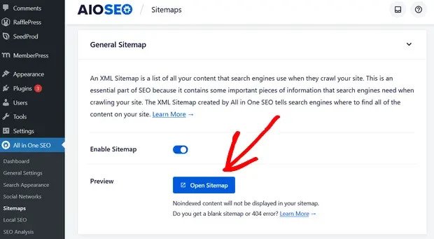 Site Haritasını Hepsi Bir Arada SEO'da Açın