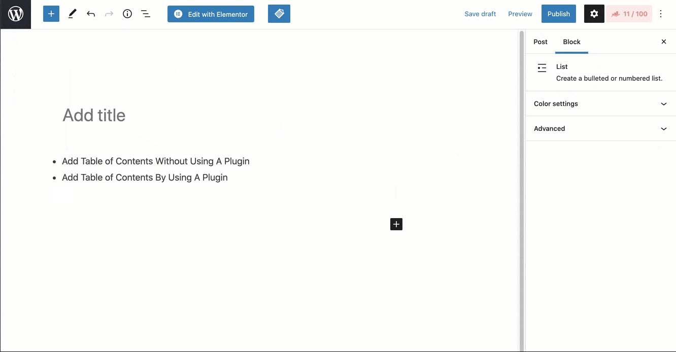 WordPress Düzenleyici'de Liste Oluşturun