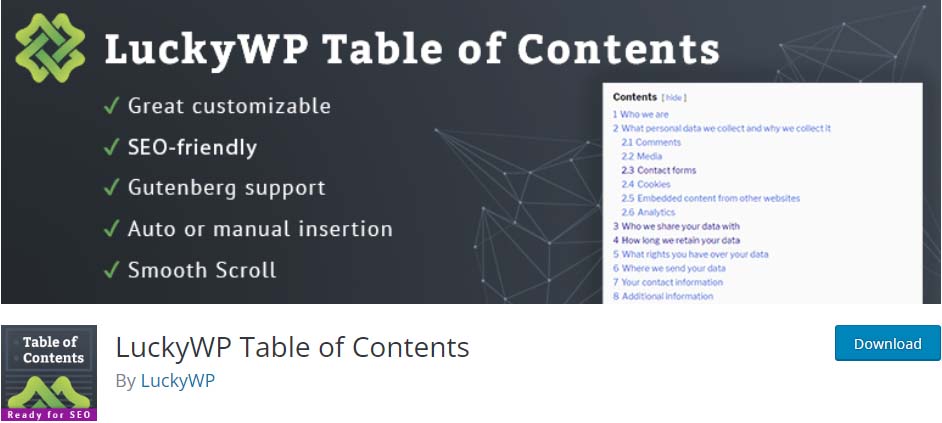 LuckyWP İçindekiler WordPress Eklentisi