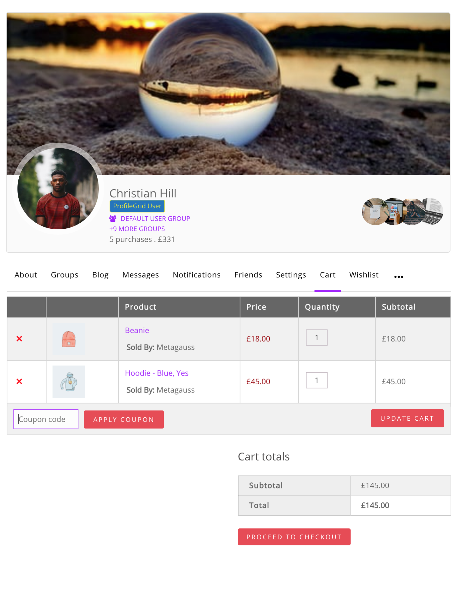 用戶個人資料 WooCommerce 購物車