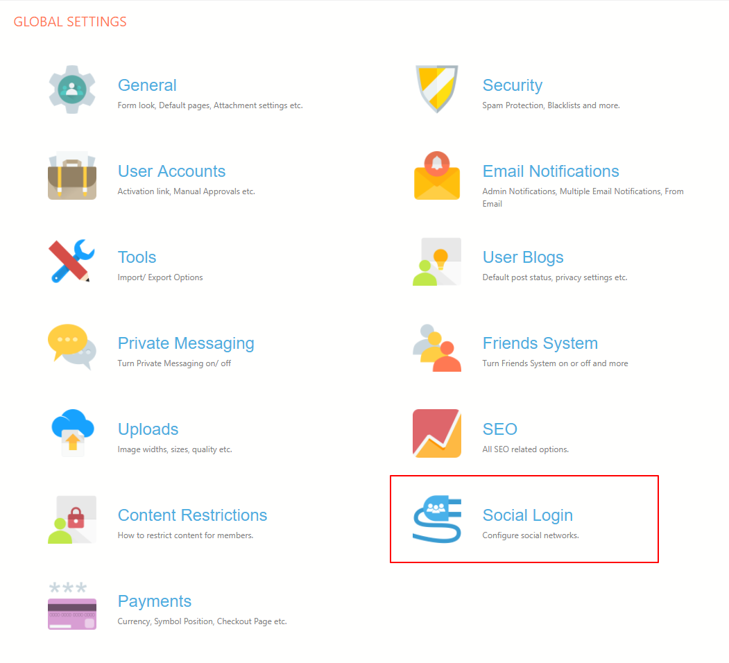 Usuários do WordPress para fazer login com configurações globais de contas sociais
