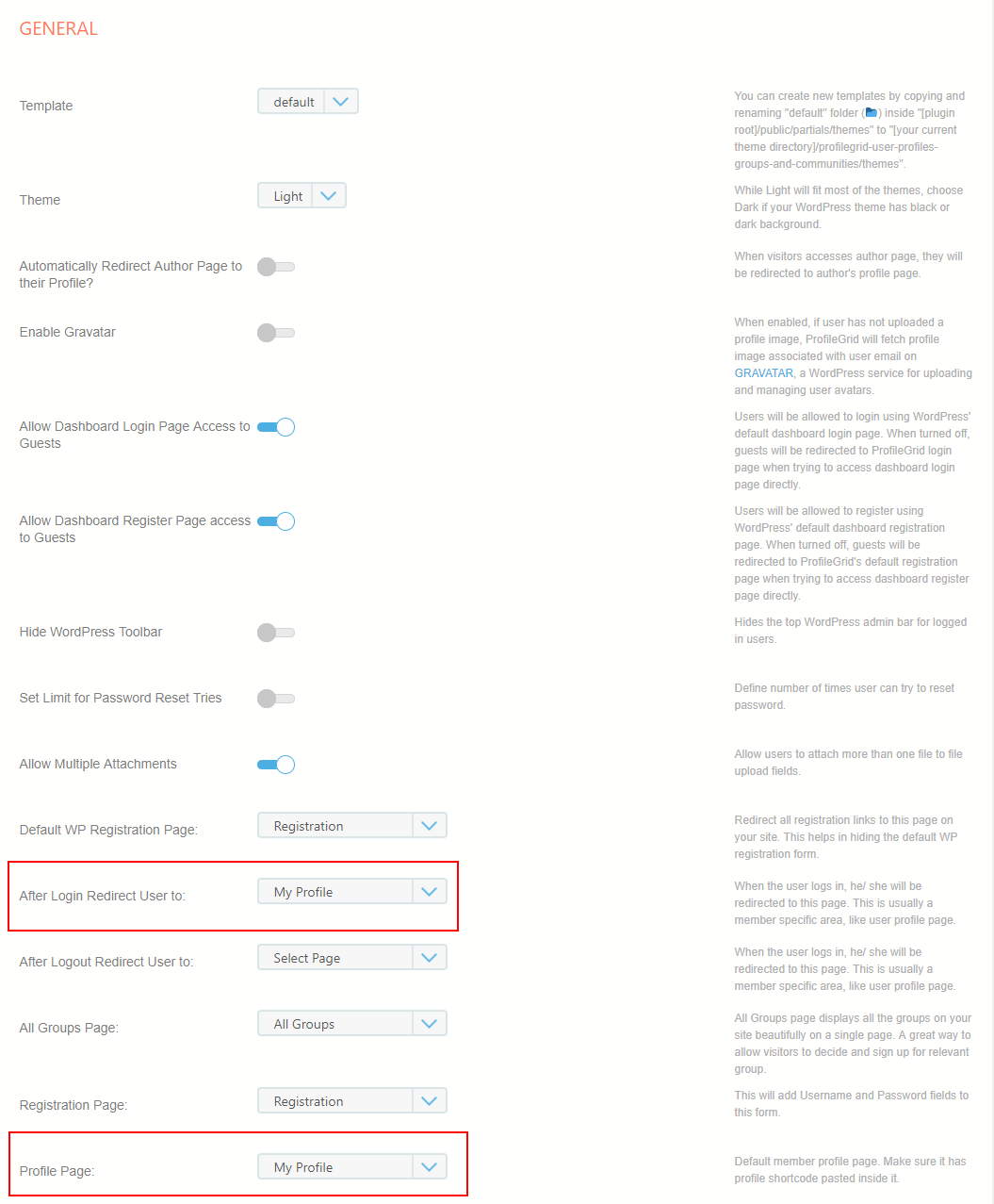 Общие настройки профиля WordPress