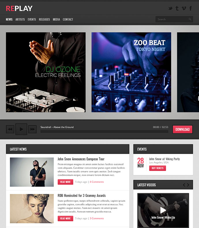 Replay - Thème WordPress de musique réactive