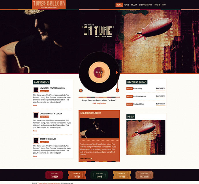 Tuned Balloon - Thème WordPress Musique