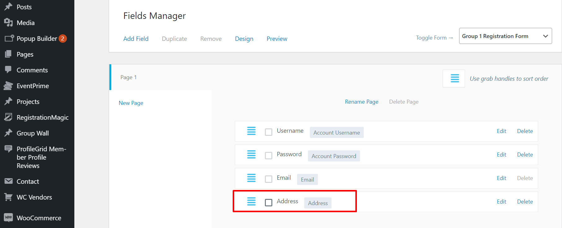 แบบฟอร์มลงทะเบียน wordpress