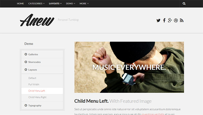 Anew - ธีม WordPress Tumlog ที่ตอบสนอง