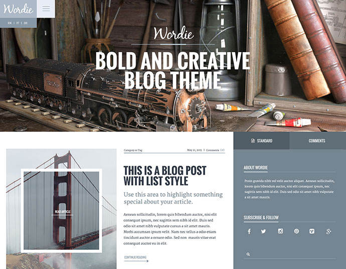 Wordie - ธีมบล็อก WordPress ตัวหนาและสร้างสรรค์