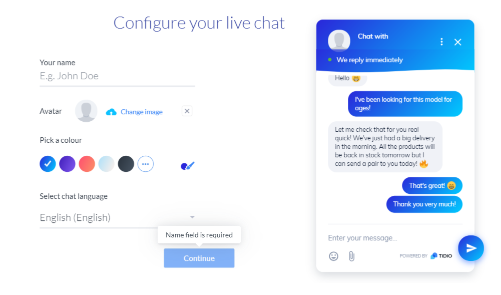 configuración tidio