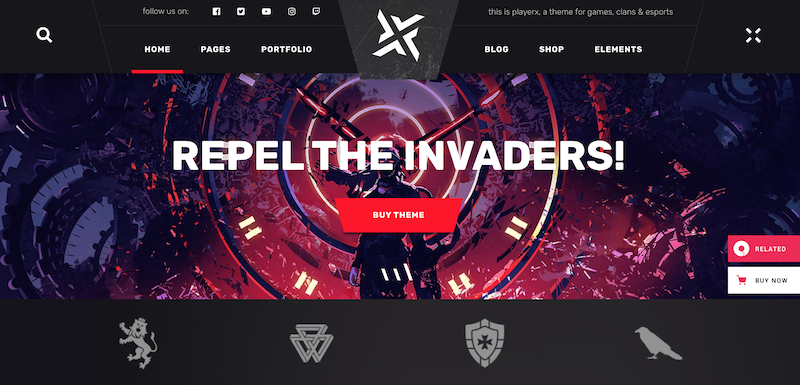 クランとギルドのウェブサイト用のPlayerXWordPressテーマ
