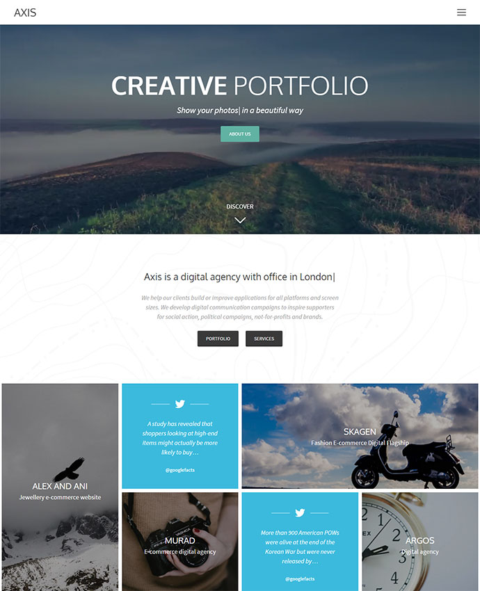 Axis - Portfolio WordPress dla Agencji Kreatywnej