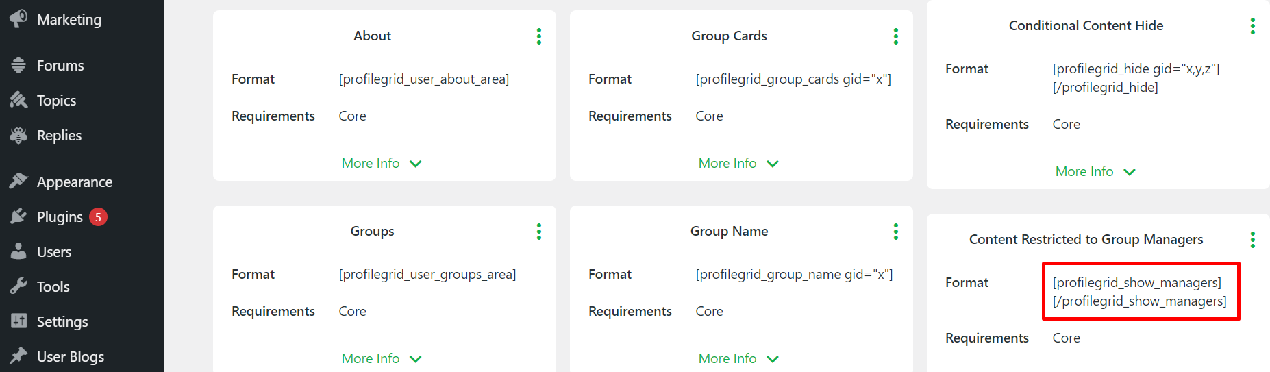 Contenu réservé aux gestionnaires de groupe