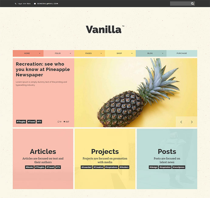 Vanille - Boxed & Coloured WordPress Theme