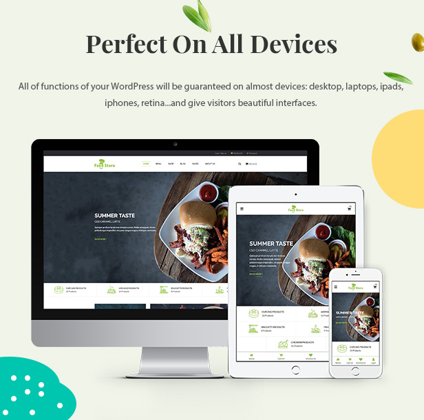 E-ticaret siteleri için gıda mağazası wordpress teması.