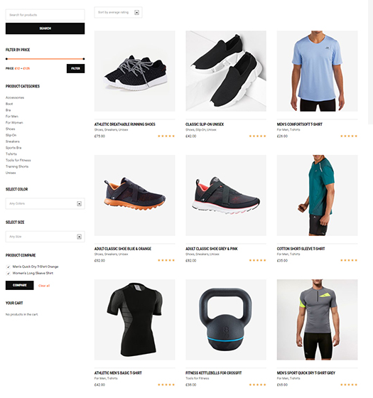 E-ticaret siteleri için spor mağazası wordpress teması.