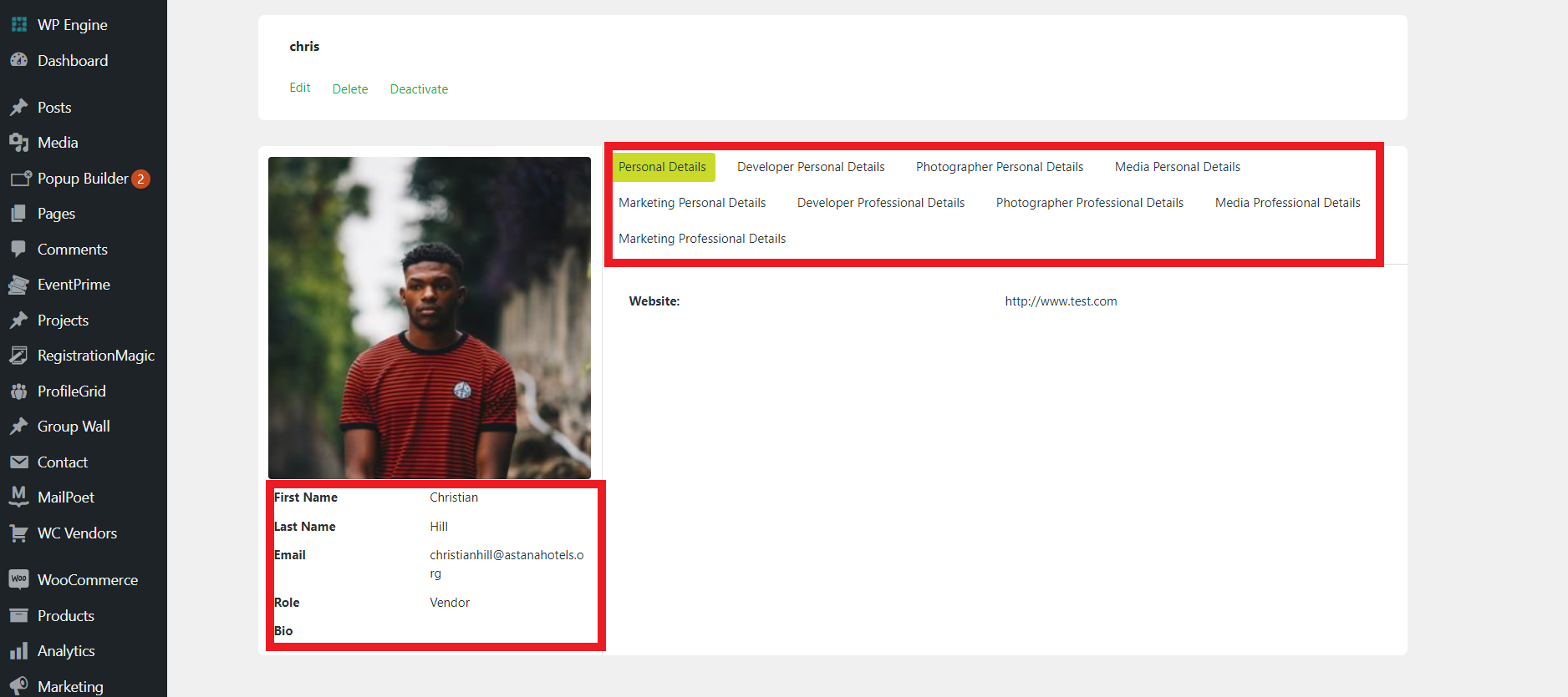 Perfil de usuario de ProfileGrid