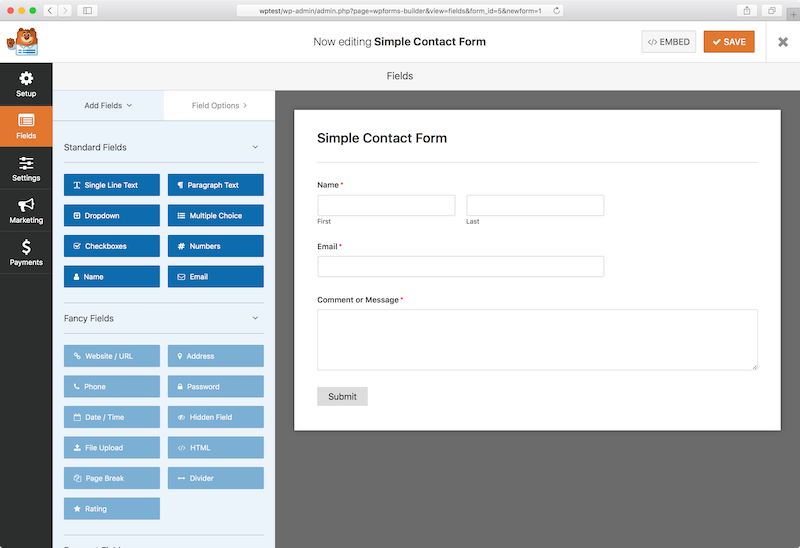Formulir Kontak dengan antarmuka WPForms