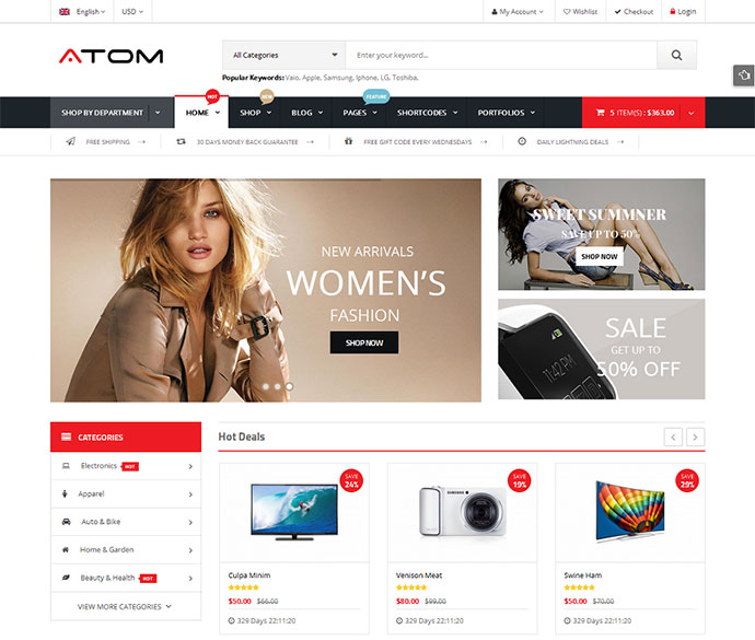 Atom — адаптивная тема WordPress для WooCommerce